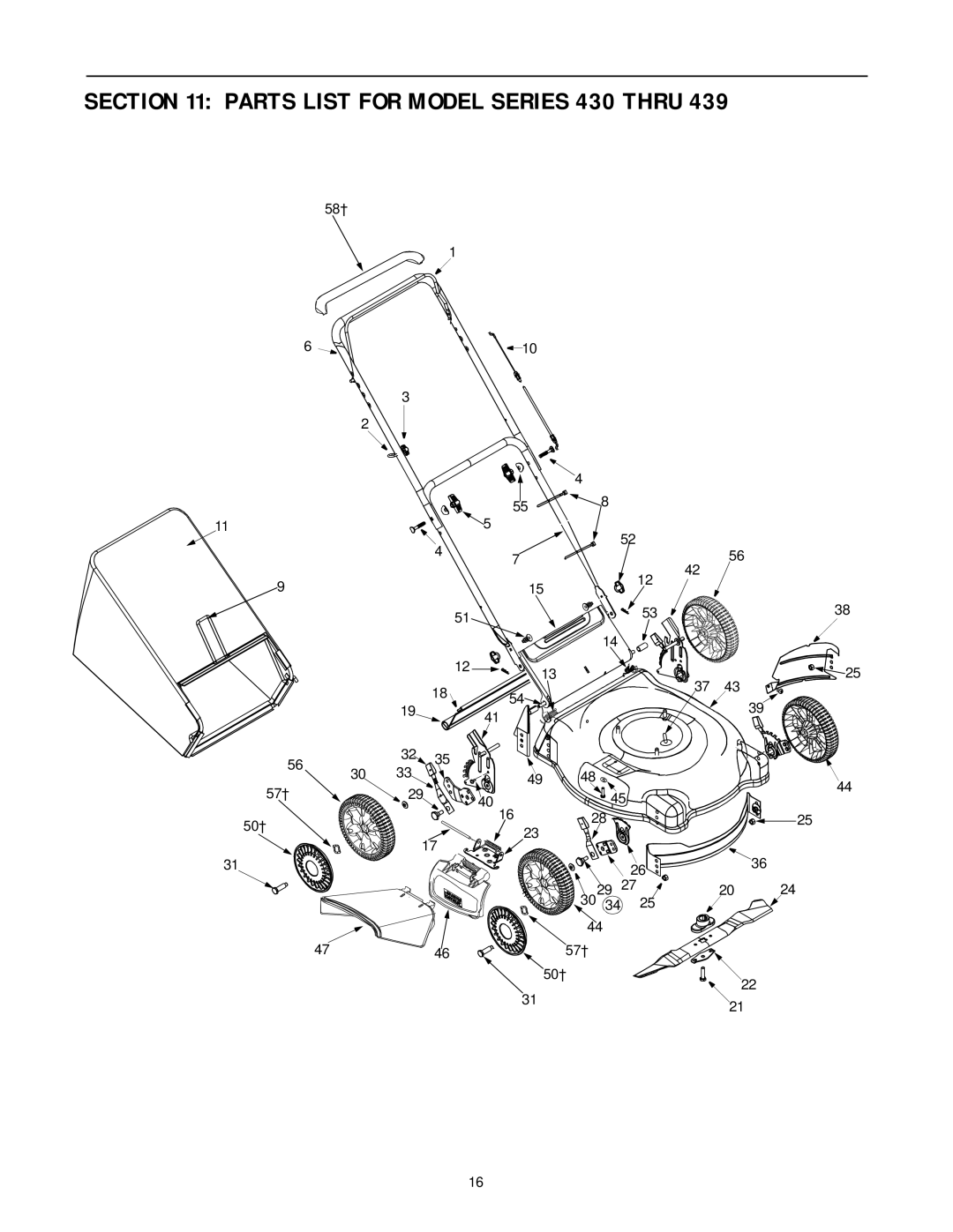 MTD Series 430 Thru 439 manual Parts List for Model Series 430 Thru 