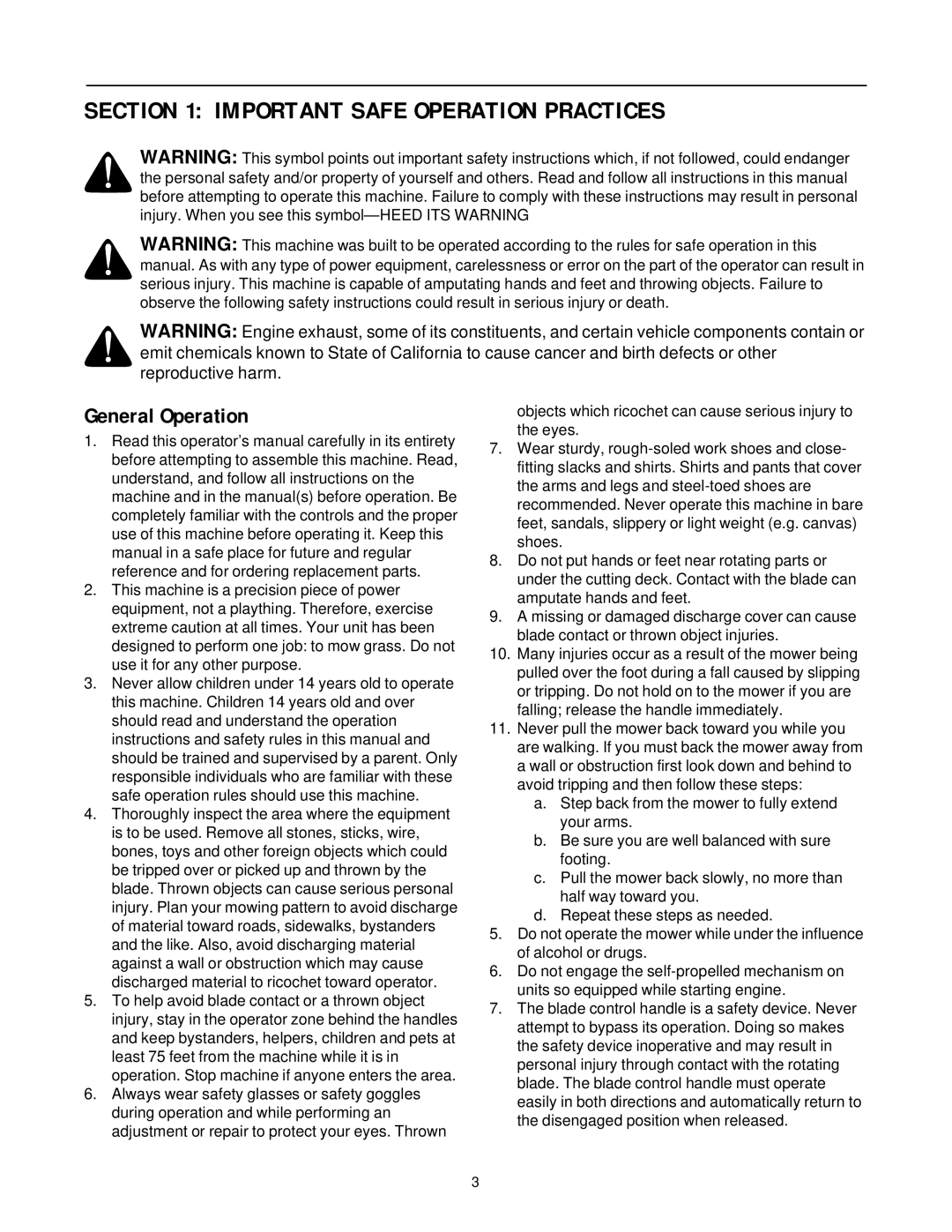 MTD Series 430 Thru 439 manual Important Safe Operation Practices, General Operation 