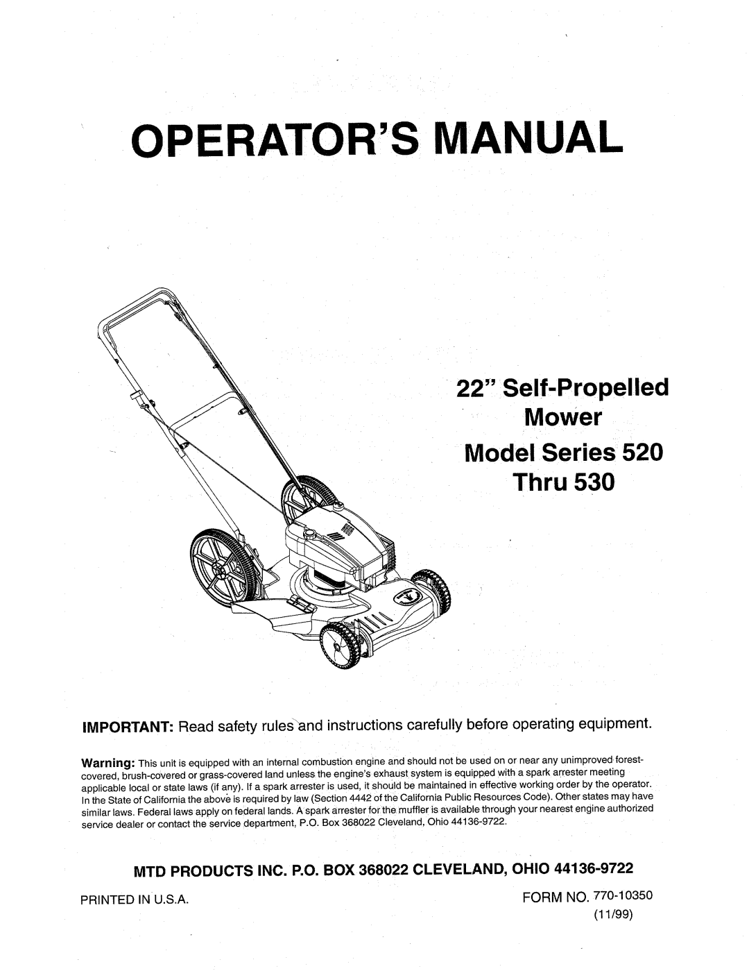 MTD Series 520 Thru 530 manual 