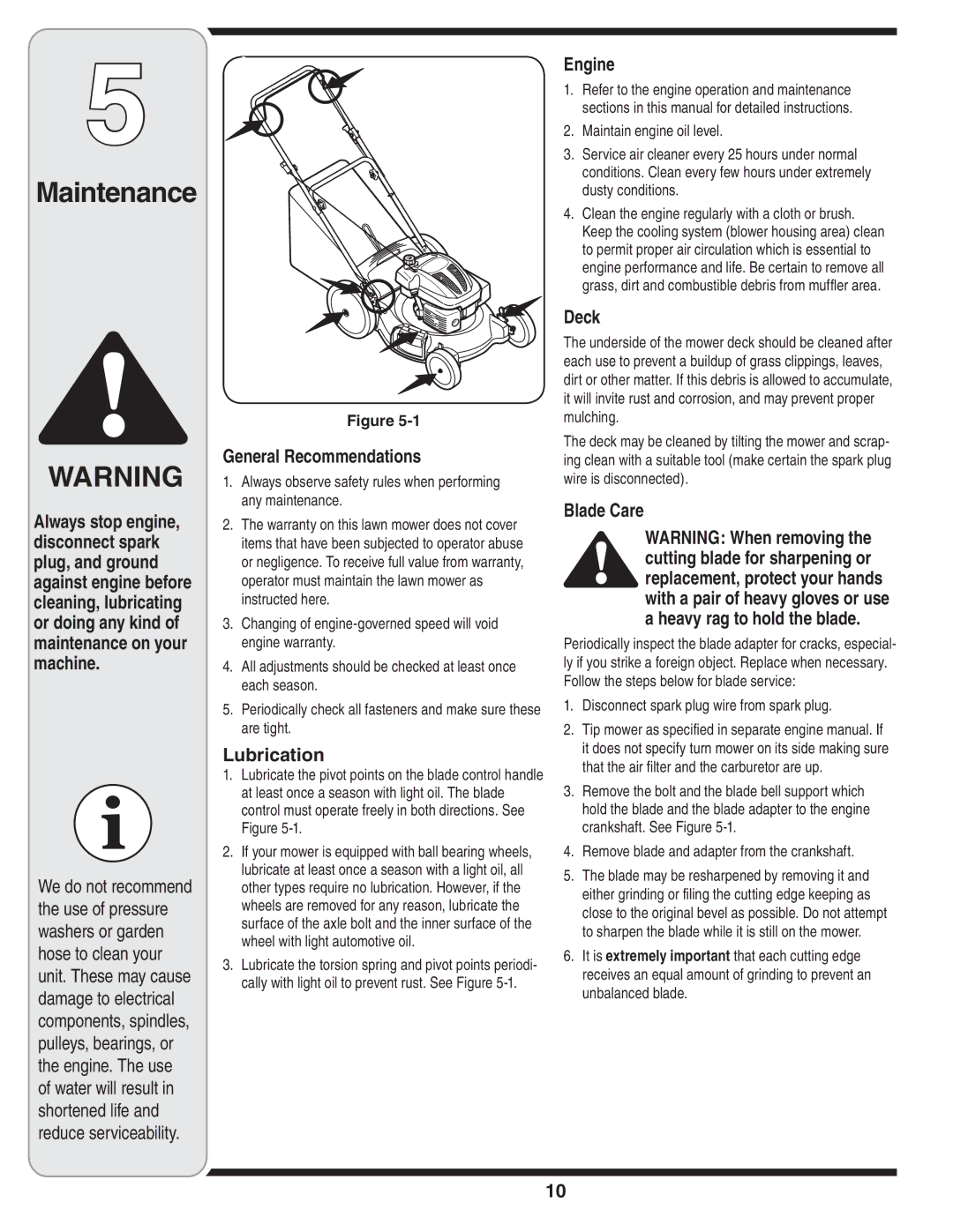 MTD Series 54M warranty Maintenance 