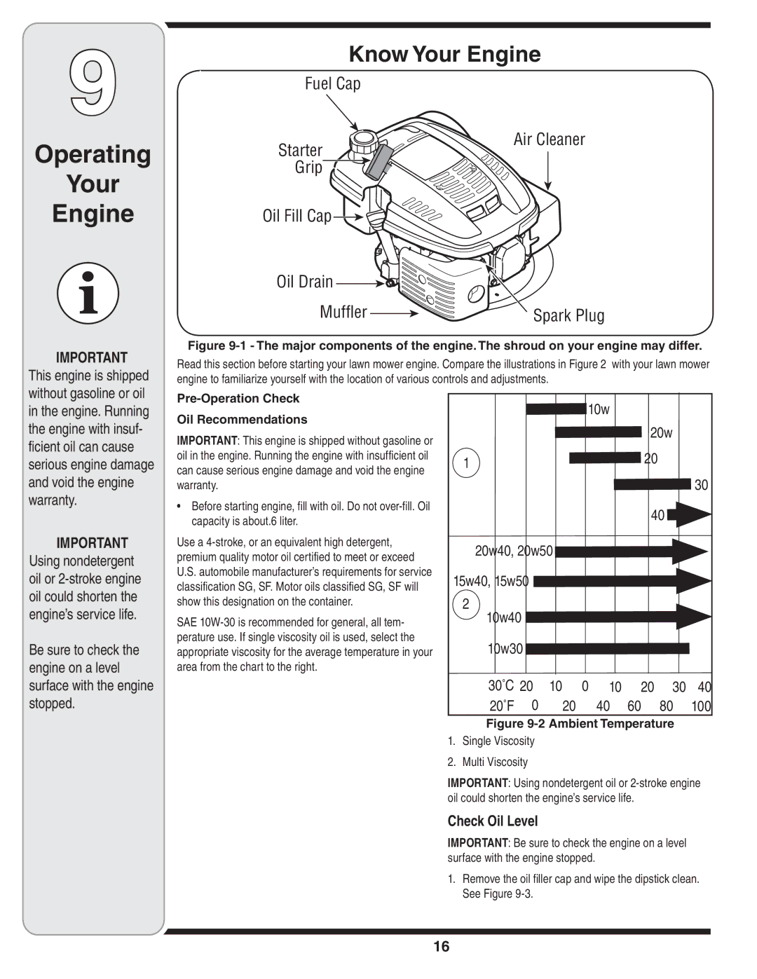 MTD Series 54M warranty Operating Your Engine, Know Your Engine, Check Oil Level, Important This engine is shipped 