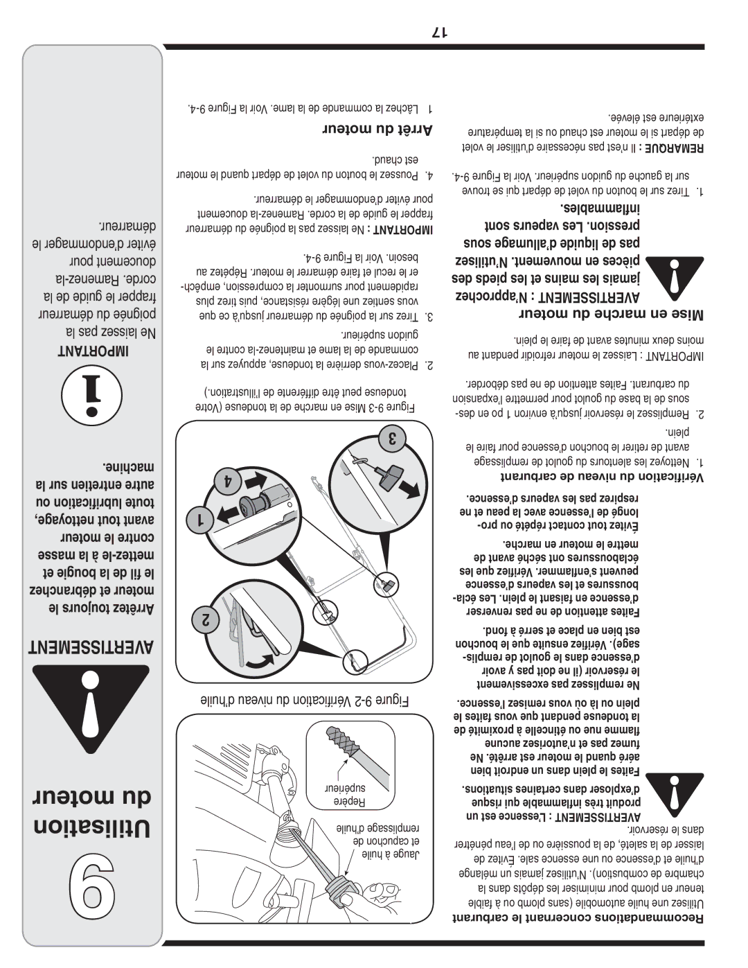 MTD Series 54M warranty Moteur du Arrêt, Carburant le concernant Recommandations, Carburant de niveau du Vérification 