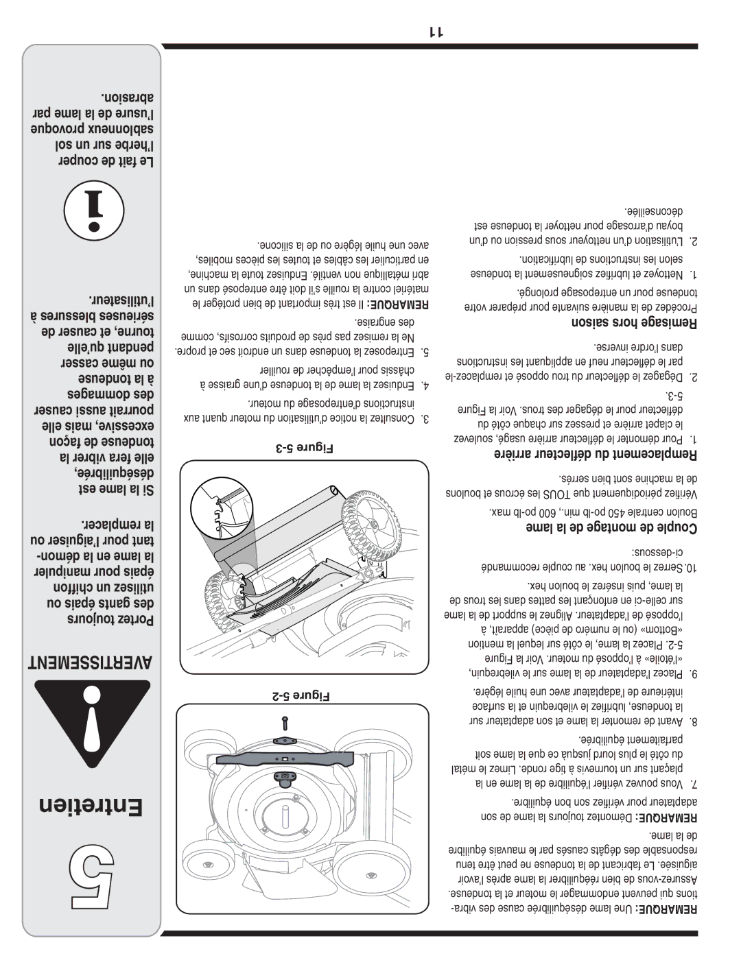 MTD Series 54M warranty Entretien, Saison hors Remisage, Vilebrequin, le sur lame la de l’adaptateur Placez 