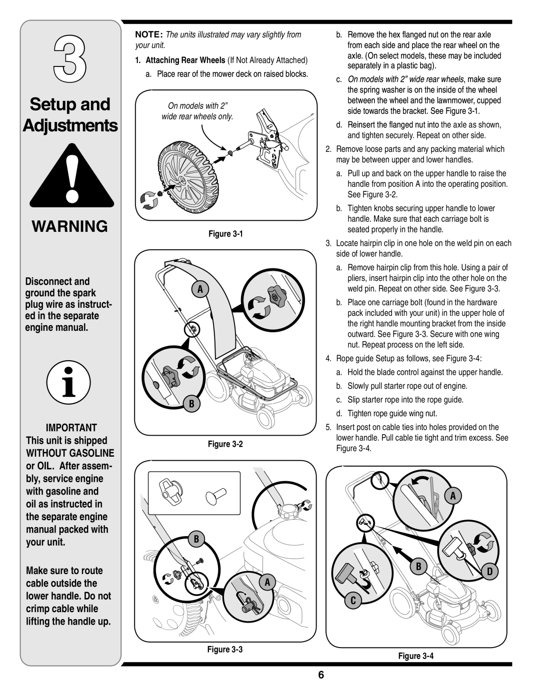 MTD Series 54M warranty Setup Adjustments, On models with Wide rear wheels only 