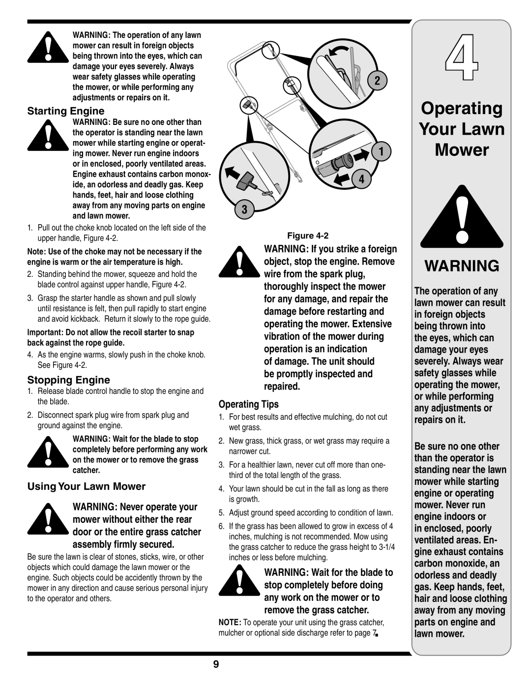 MTD Series 54M warranty Starting Engine, Stopping Engine, Using Your Lawn Mower, Operating Tips 