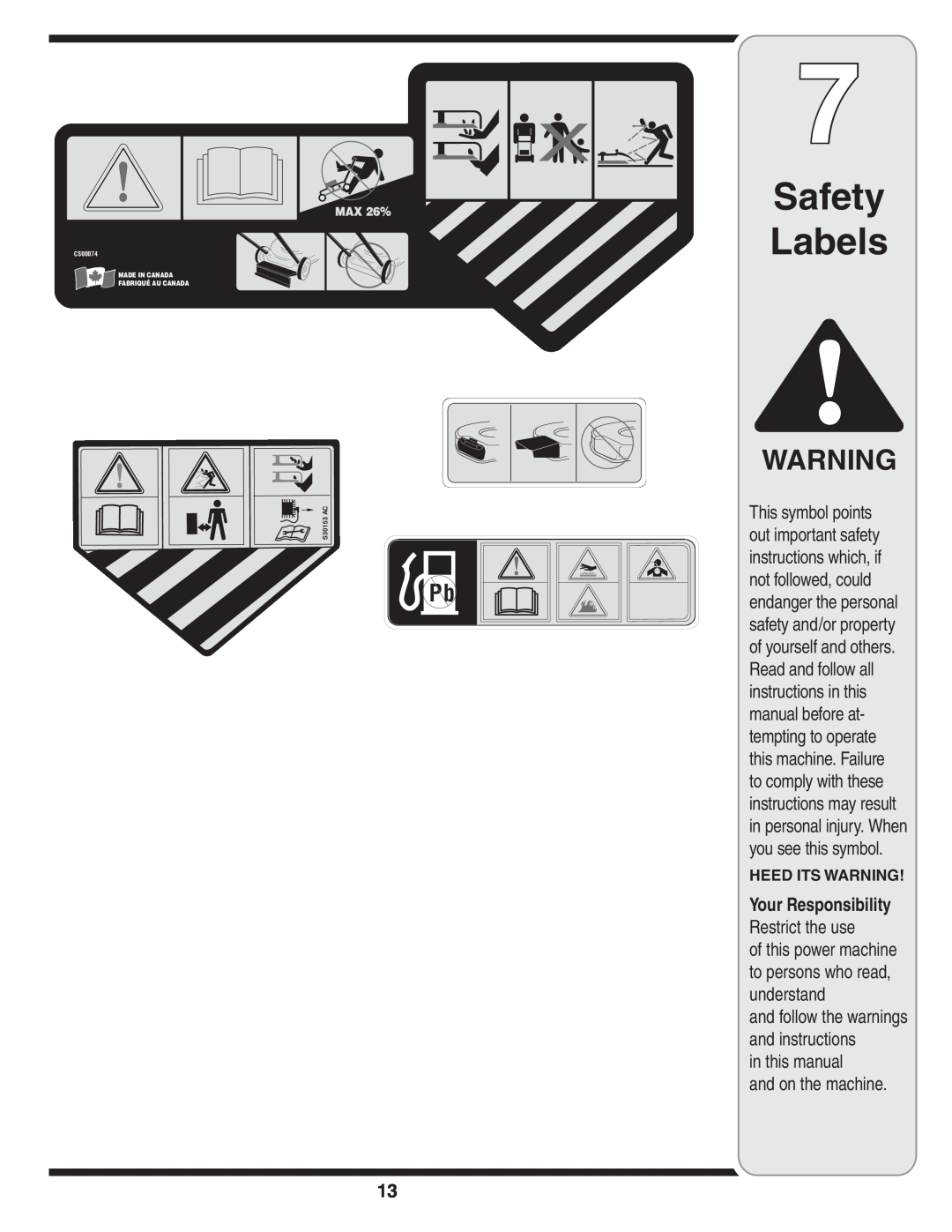 MTD Series 54M warranty Safety Labels 