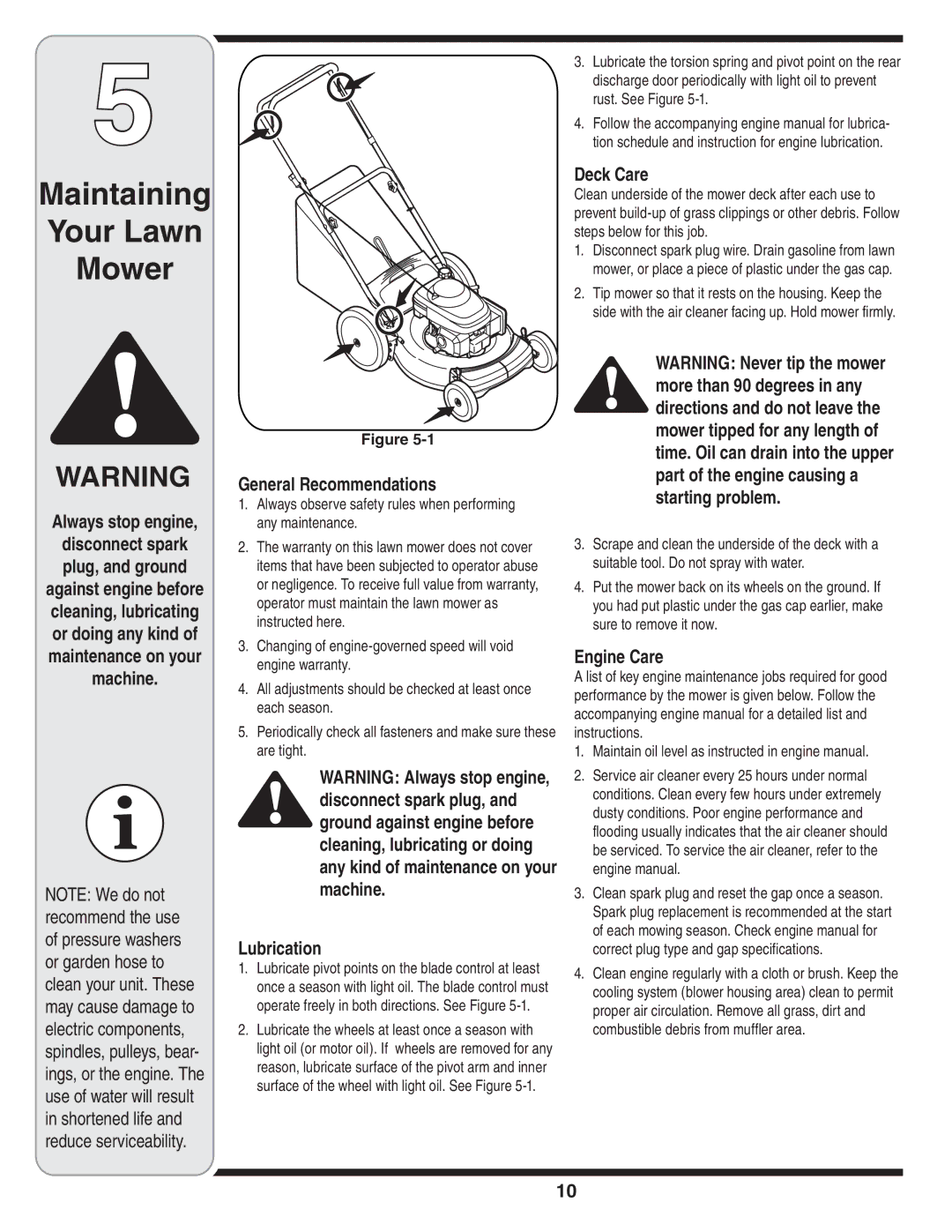 MTD Series 580 warranty Maintaining Your Lawn Mower 