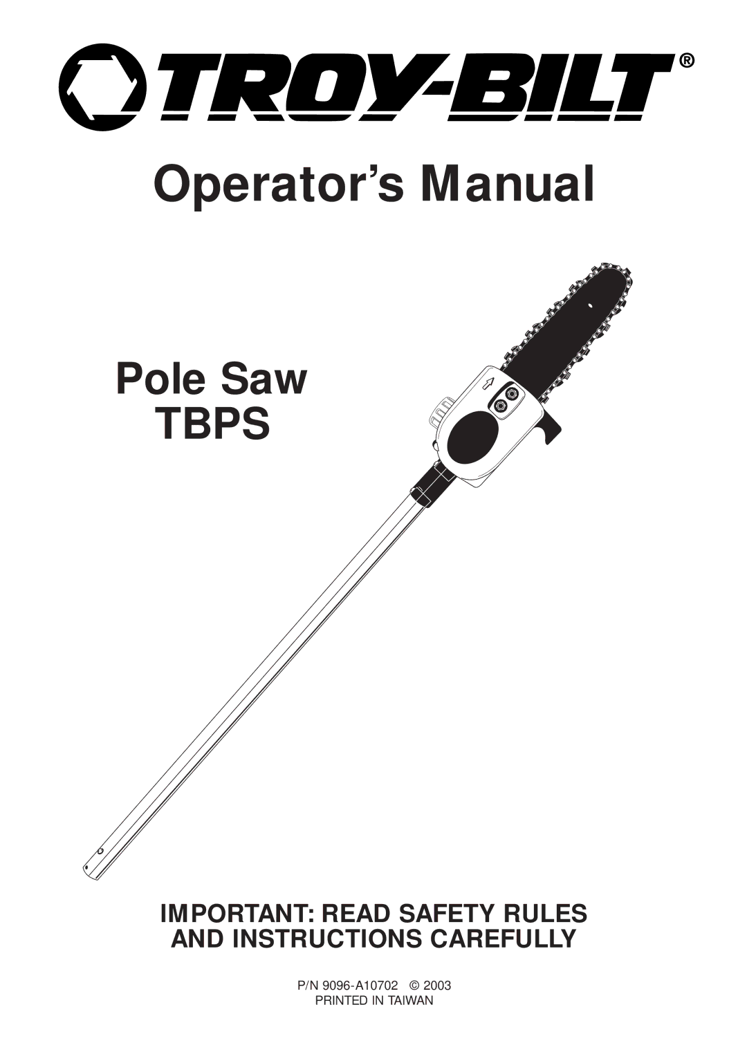 MTD TBPS manual Operator’s Manual 