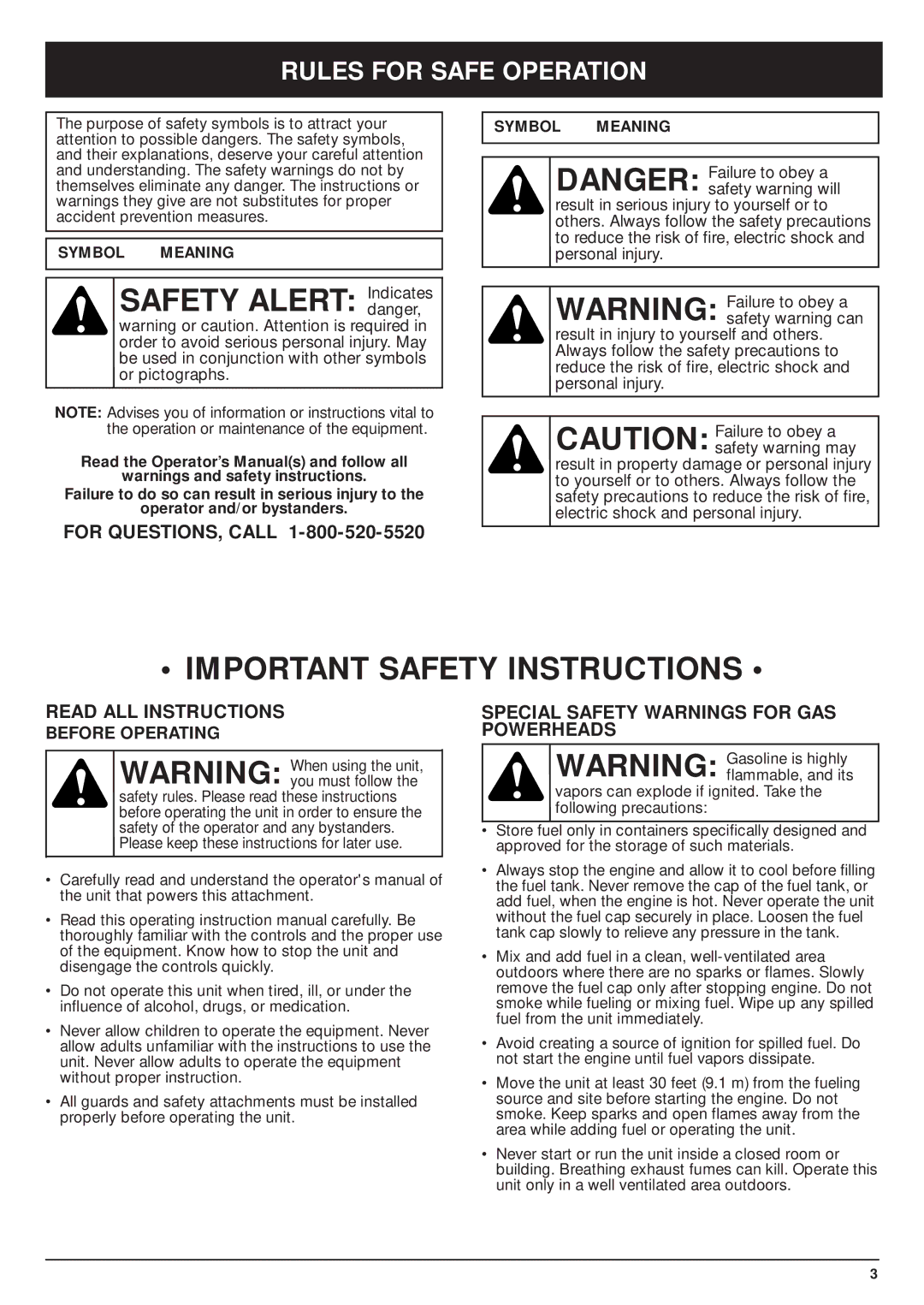 MTD TBPS manual Important Safety Instructions, Rules for Safe Operation, Read ALL Instructions, Before Operating 