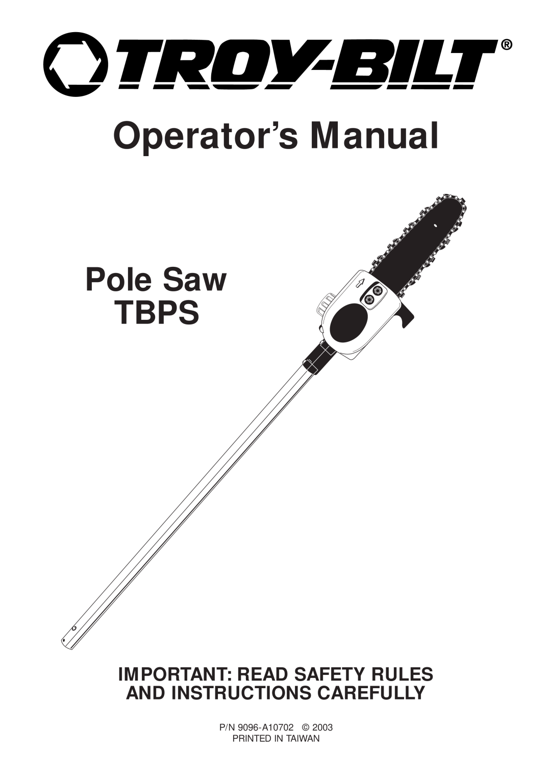 MTD manual Operator’s Manual, Pole Saw TBPS 