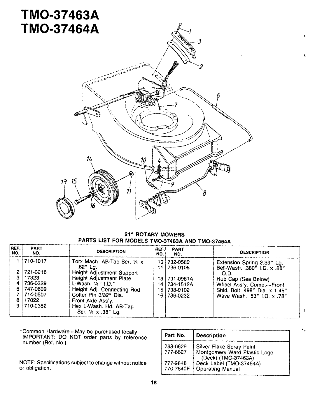 MTD TMO-37464A, TMO-37463A manual 