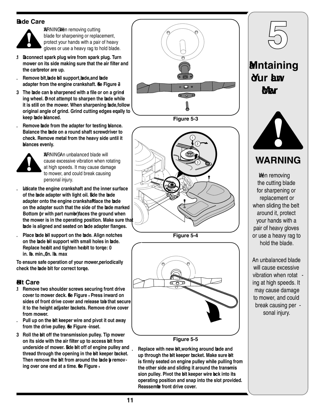 MTD V560 warranty Blade Care, Belt Care 