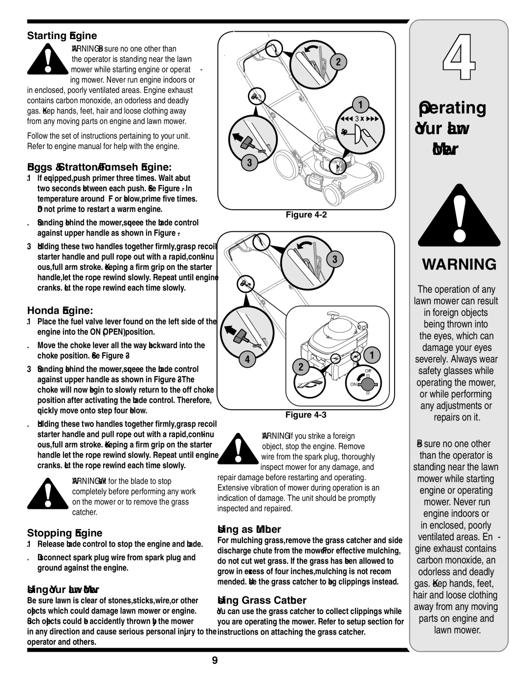 MTD V560 warranty Starting Engine, Briggs & Stratton/ Tecumseh Engine, Honda Engine, Stopping Engine, Using Your Lawn Mower 