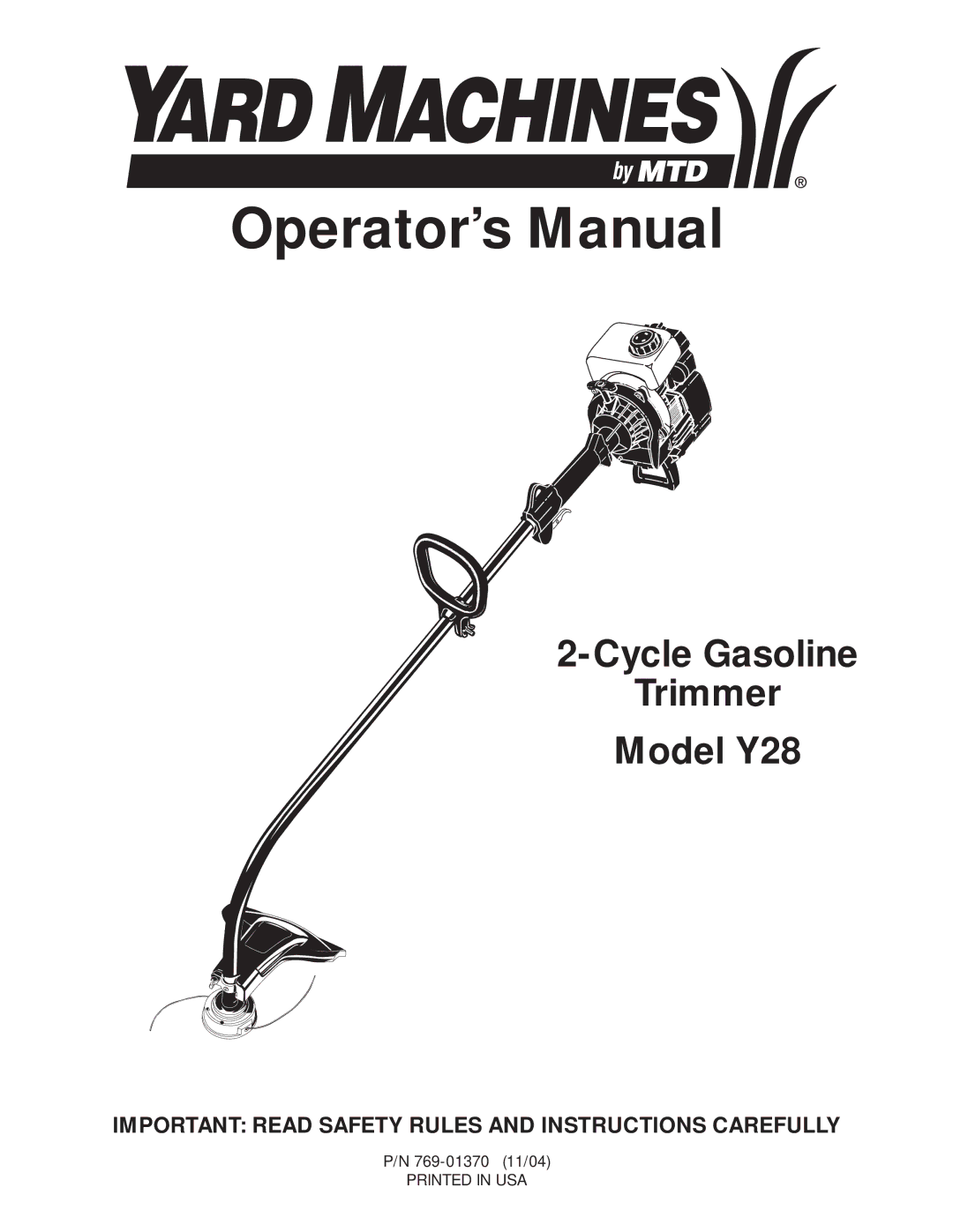 MTD Y28 manual Operator’s Manual 