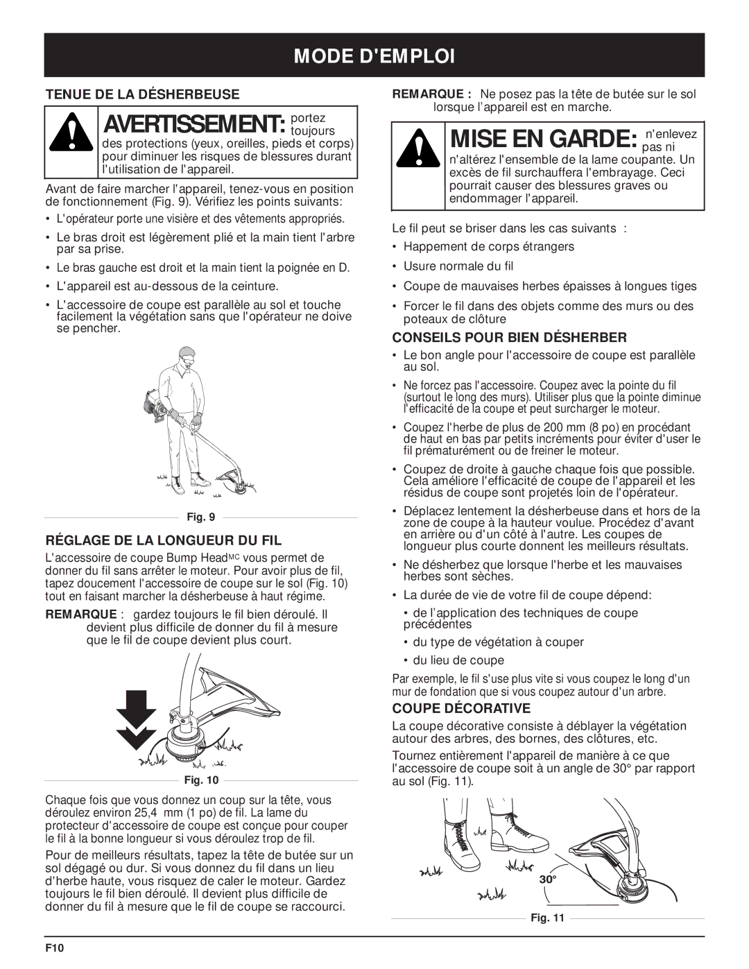 MTD Y28 manual Mise EN Garde nenlevez, Mode Demploi 