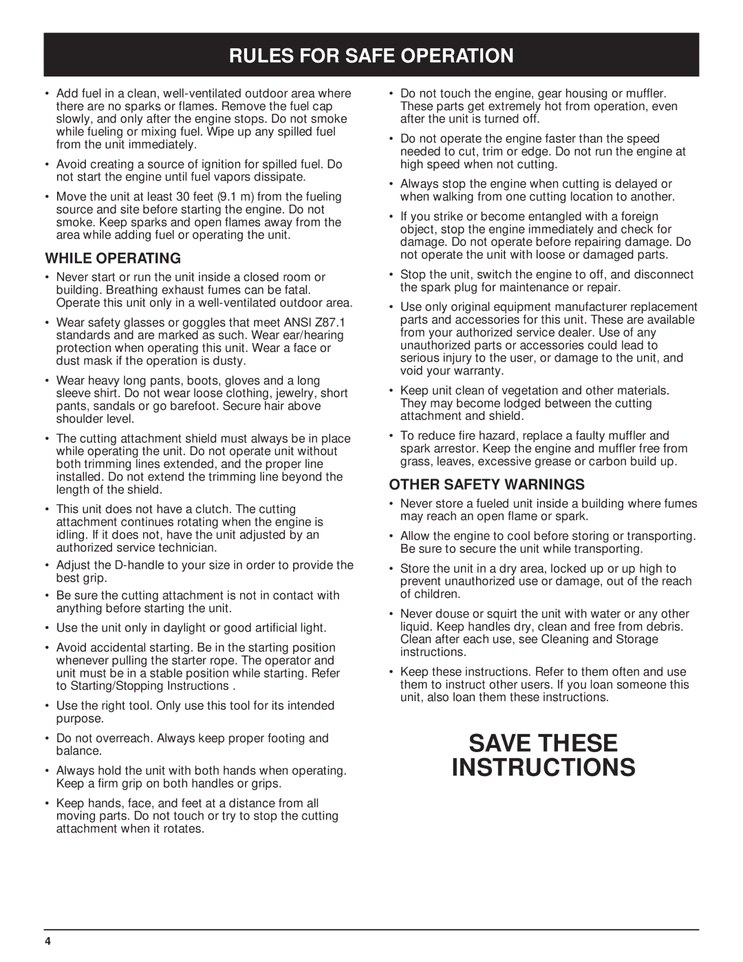 MTD Y28 manual While Operating, Other Safety Warnings 