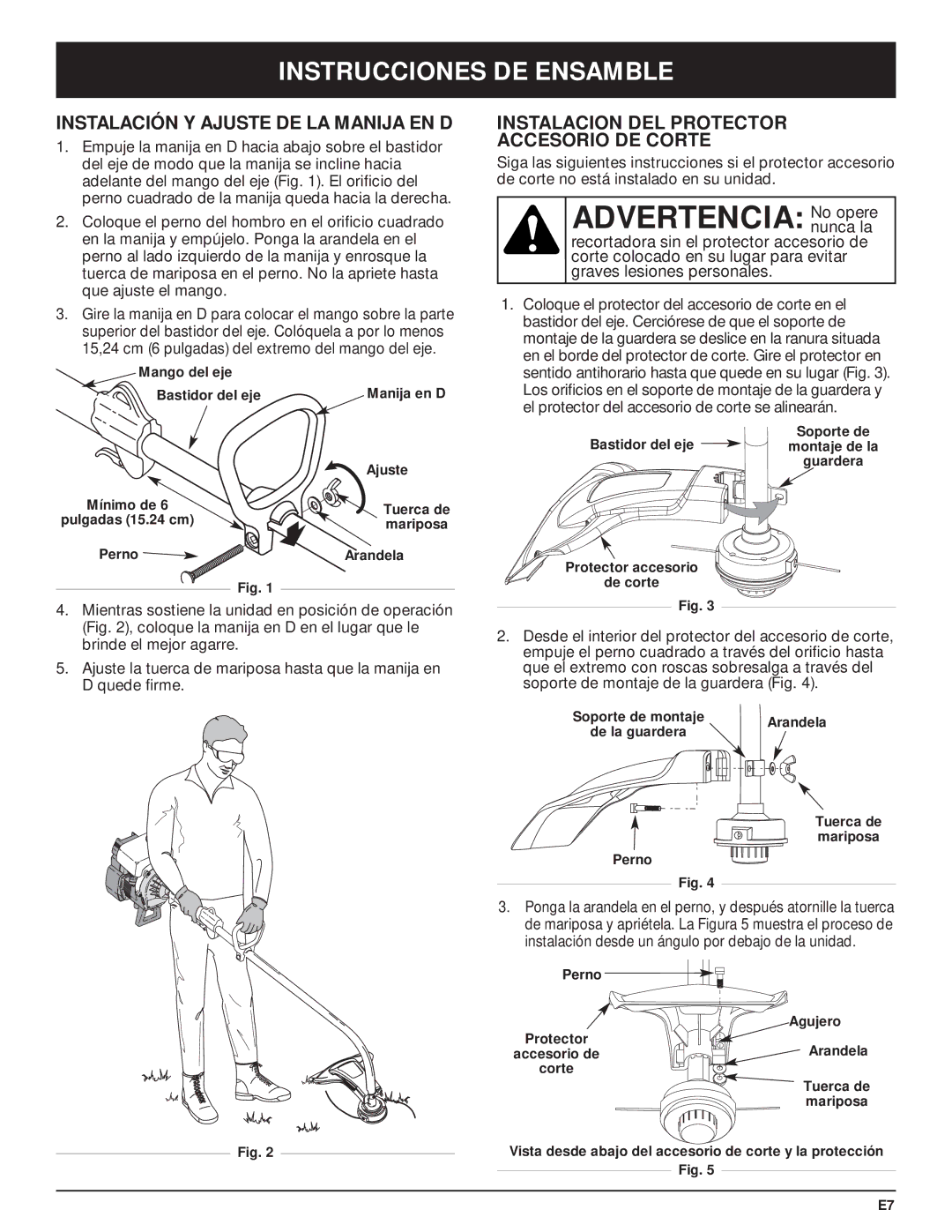 MTD Y28 manual Advertencia No opere, Instrucciones DE Ensamble, Instalación Y Ajuste DE LA Manija EN D 