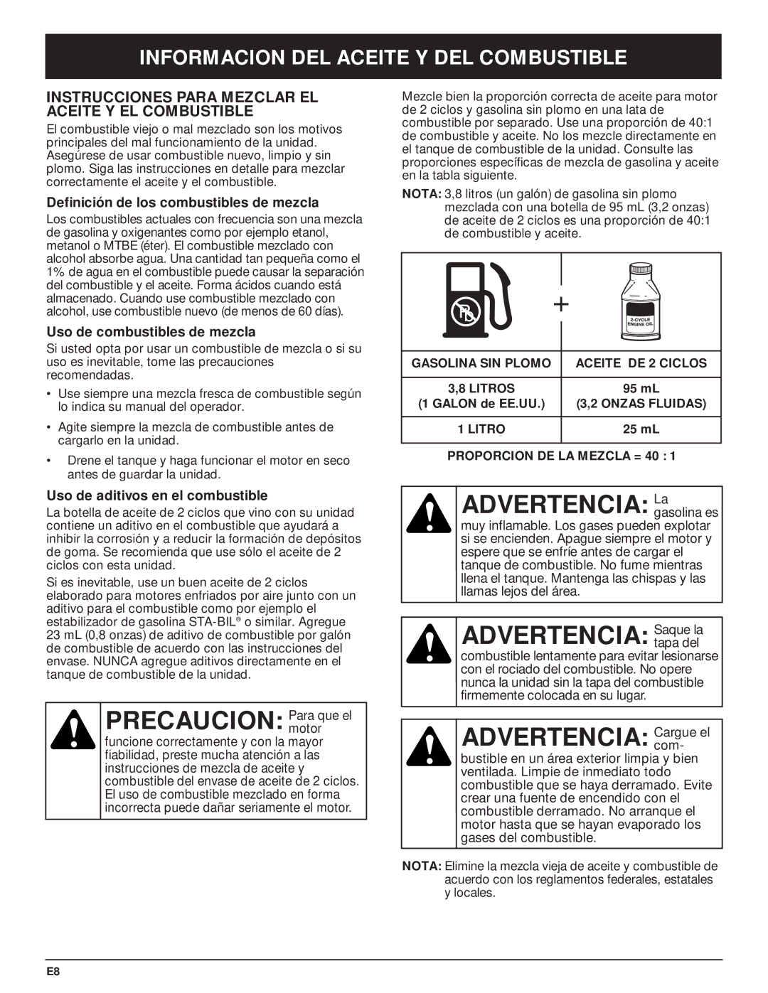 MTD Y28 manual Precaucion Para que el, Advertencia Lagasolina es, Advertencia Saque la, Advertencia Cargue el 