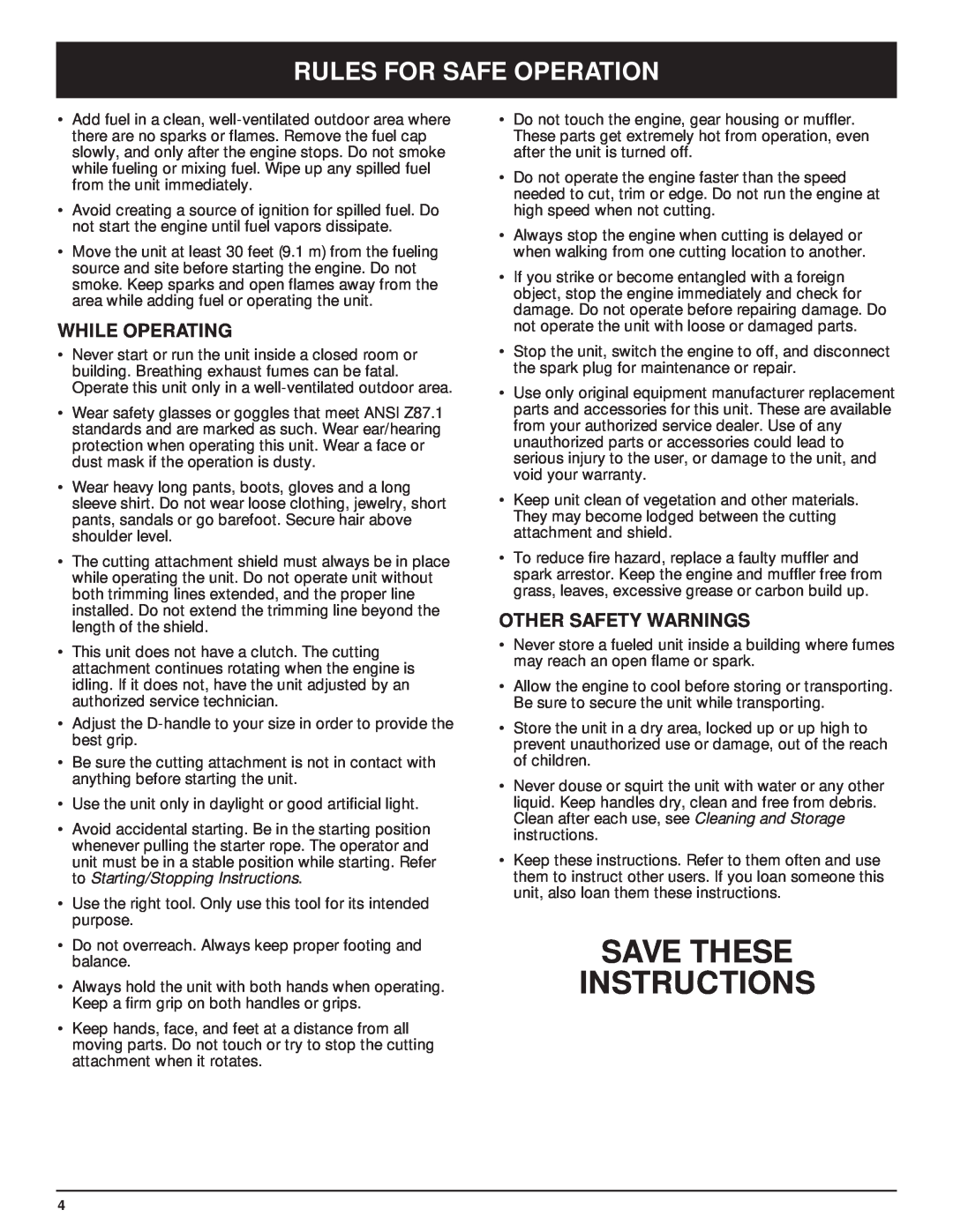 MTD Y28 manual Save These Instructions, While Operating, Other Safety Warnings, Rules For Safe Operation 