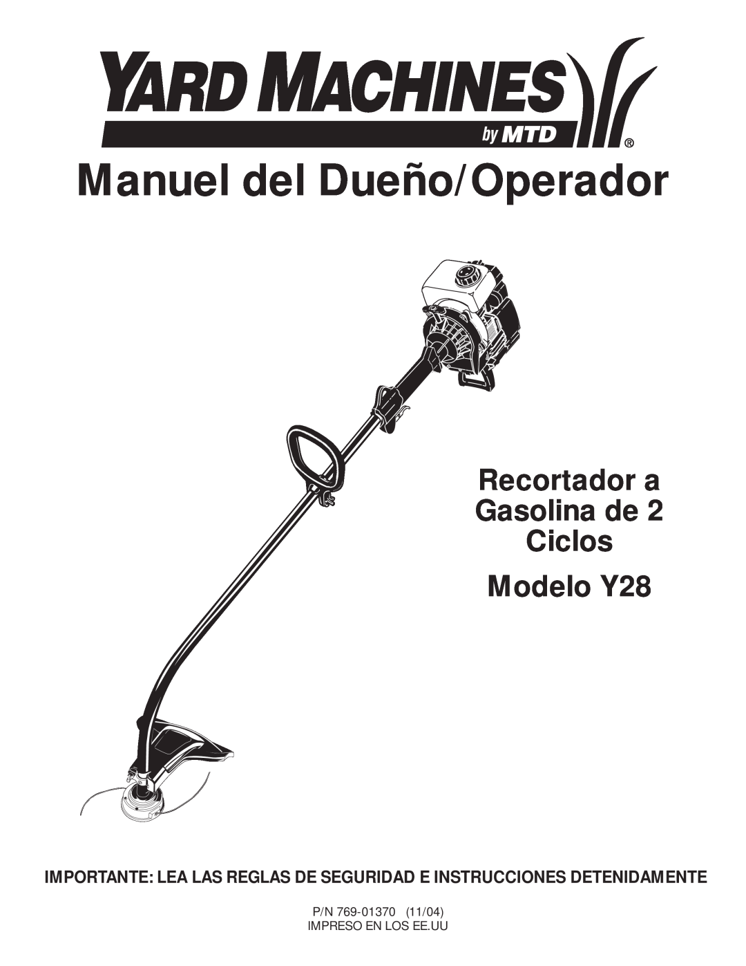 MTD manual Manuel del Dueño/Operador, Recortador a Gasolina de Ciclos Modelo Y28 