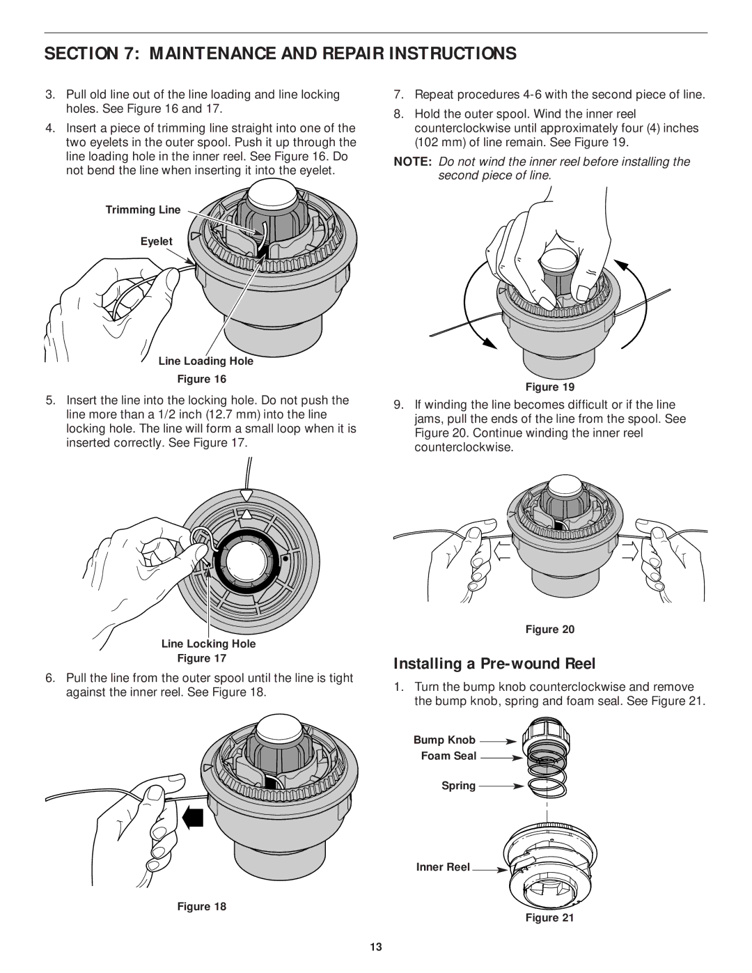 MTD YM75 manual Installing a Pre-wound Reel 