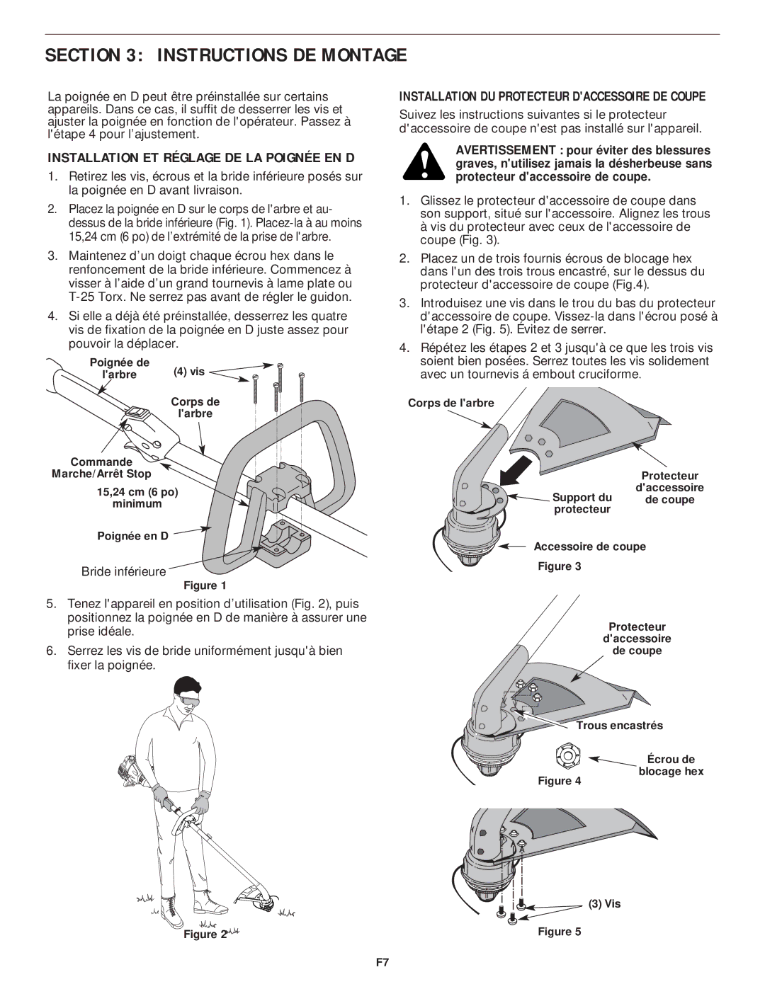 MTD YM75 manual Instructions DE Montage, Installation ET Réglage DE LA Poignée EN D 