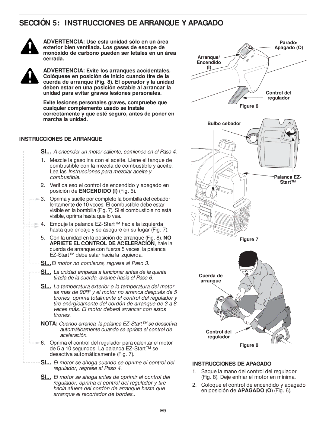 MTD YM75 manual Sección 5 Instrucciones DE Arranque Y Apagado, Instrucciones DE Apagado 