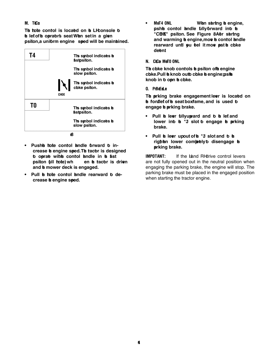 MTD ZT 50, ZT 42 manual Throttle Control, Choke Control Model ZT50 only, Parking Brake Engagement Lever 