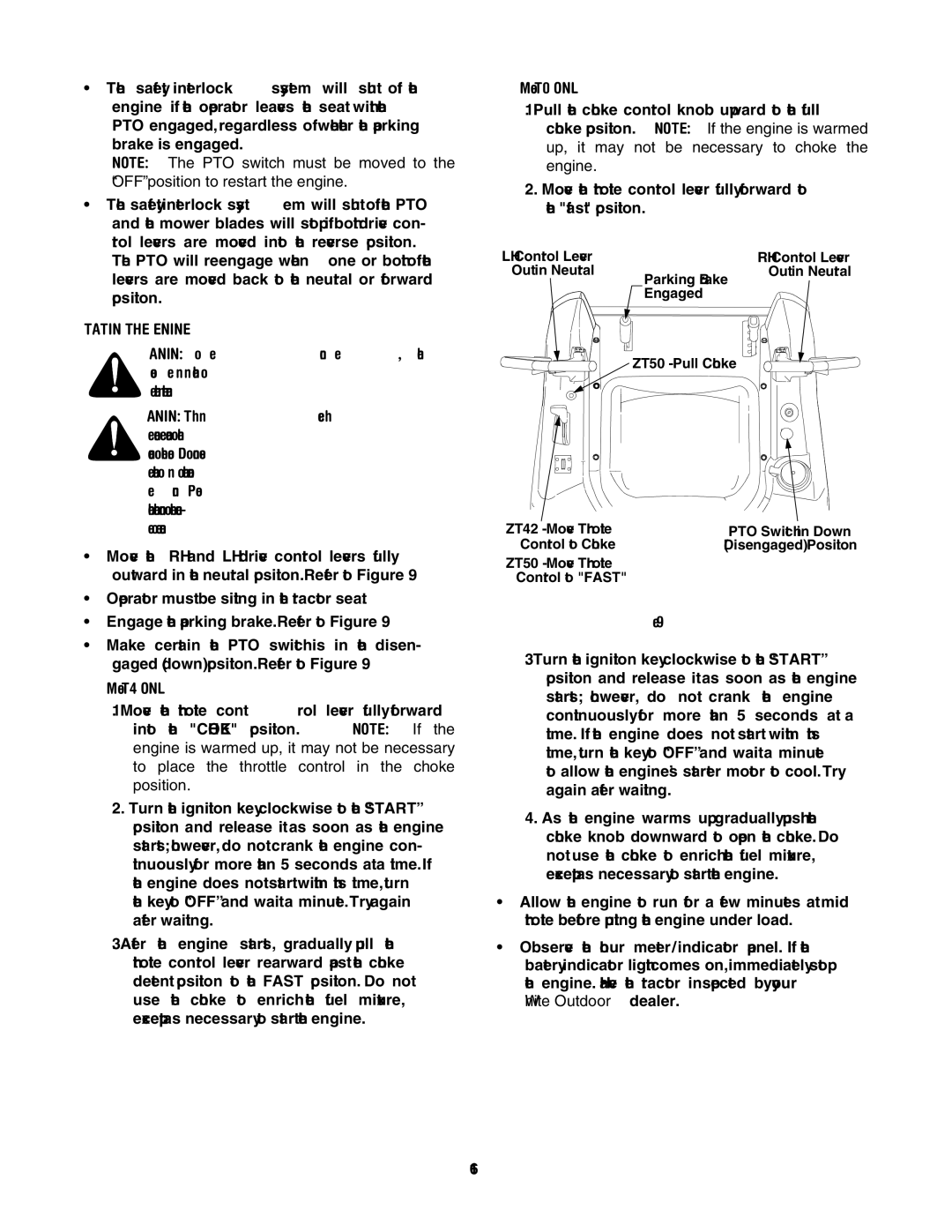 MTD ZT 50, ZT 42 manual Starting the Engine, Model ZT42 only, Model ZT50 only 