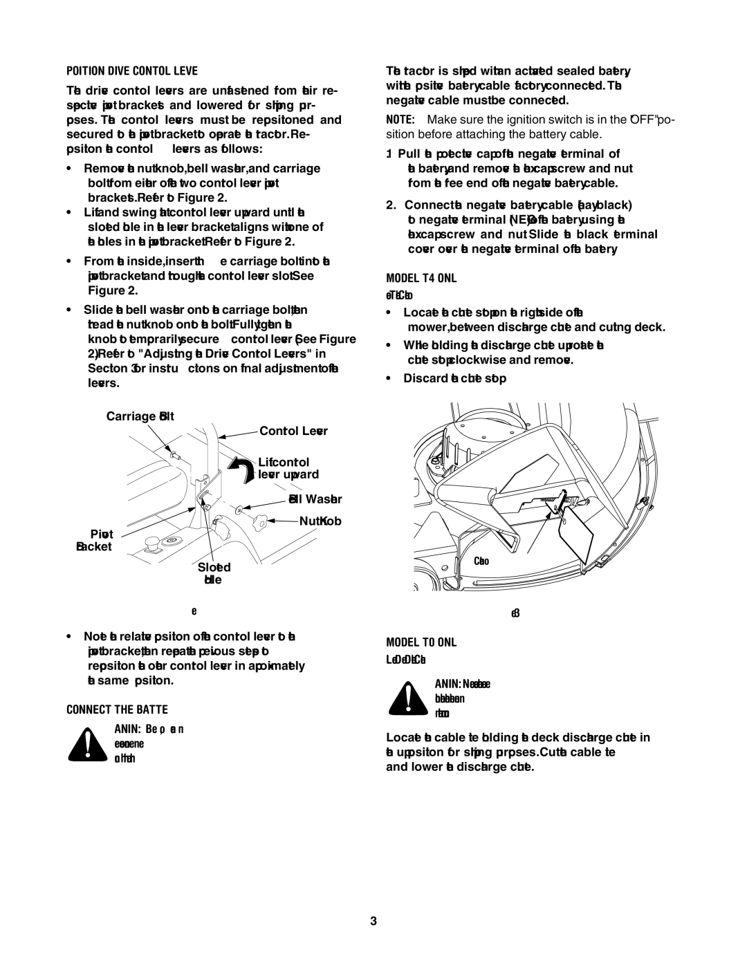 MTD ZT 42, ZT 50 manual Position Drive Control Levers, Connect the Battery, Model ZT42 only, Model ZT50 only 