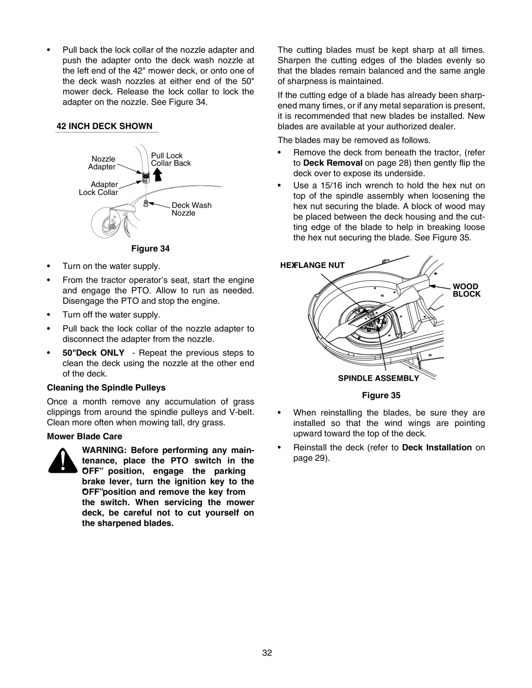 MTD ZT 50, ZT 42 manual Cleaning the Spindle Pulleys, Mower Blade Care 