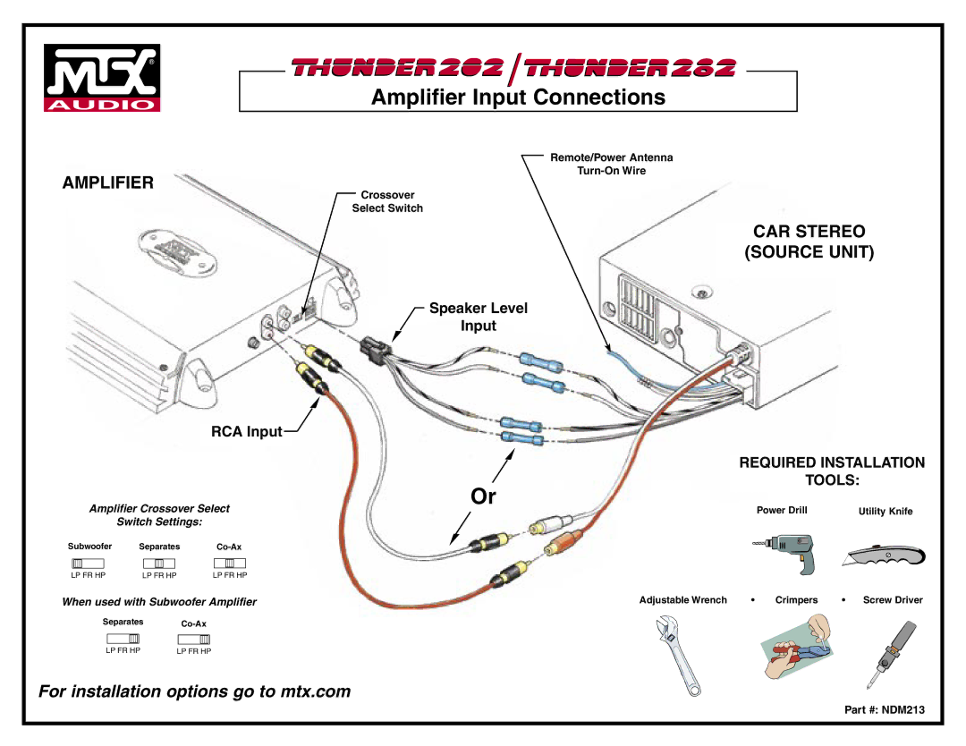 MTX Audio 202, 232 manual Amplifier Input Connections, CAR Stereo, Source Unit, Tools 