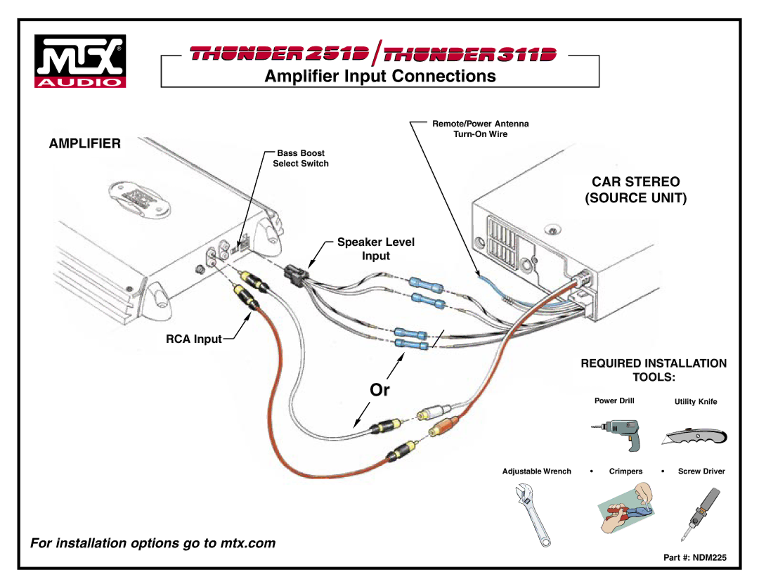 MTX Audio 251B, 311B manual Amplifier Input Connections, CAR Stereo, Source Unit 