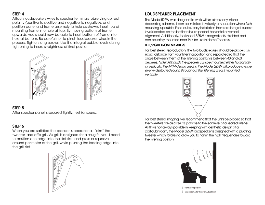 MTX Audio 525W owner manual Step, Loudspeaker Placement 