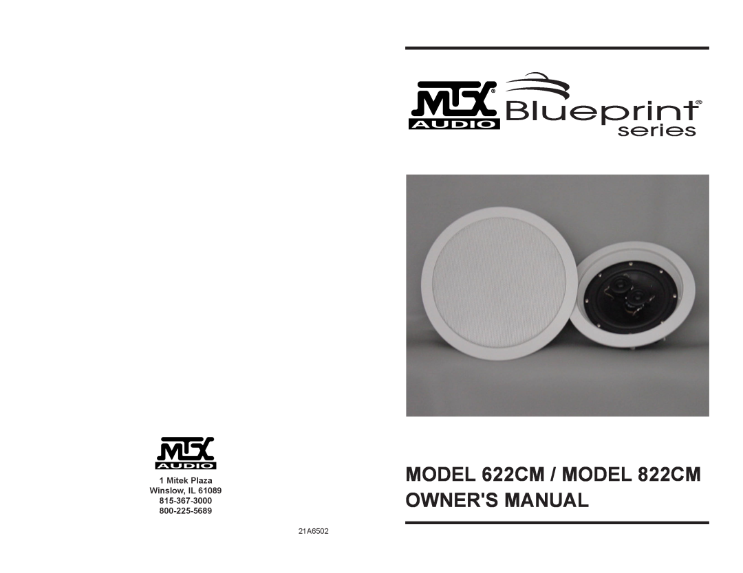 MTX Audio owner manual MODEL 622CM MODEL 822CM, Water Resistant In Ceiling Loudspeaker, E Baseline Rd Phoenix Az 