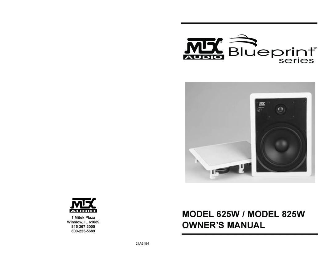 MTX Audio 825W1, 625W owner manual Mitek Plaza Winslow, IL 