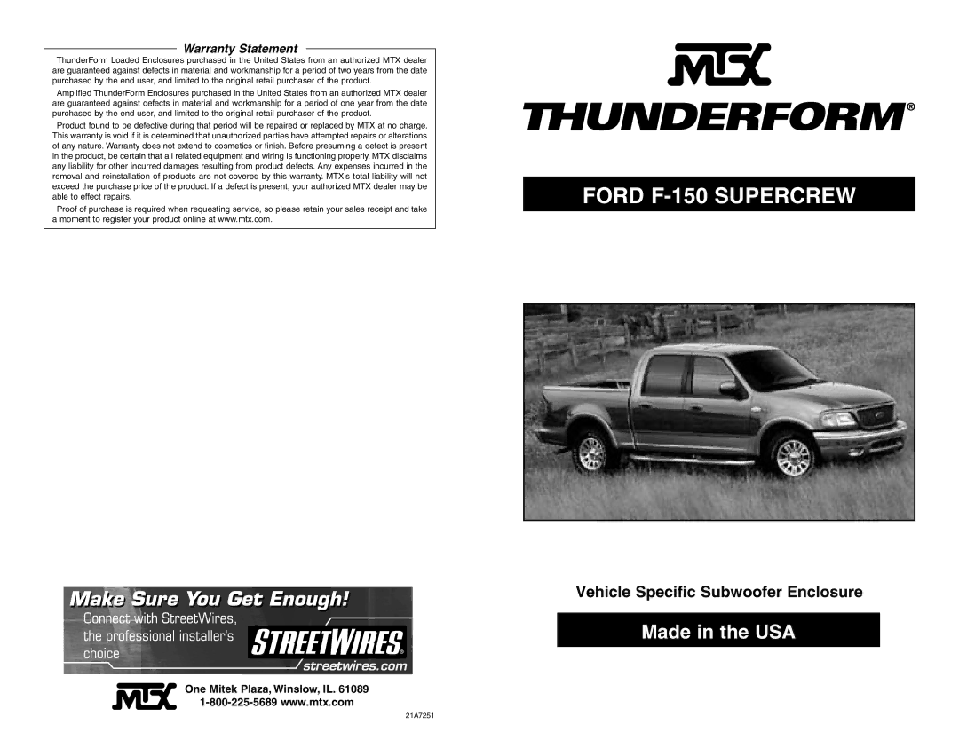 MTX Audio F-150 SUPERCREW warranty Ford F-150 Supercrew, Warranty Statement 