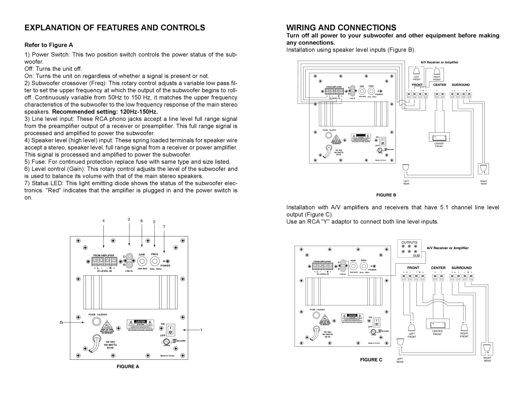 MTX Audio HTB1-S manual Explanation of Features and Controls, Wiring and Connections, Refer to Figure a 