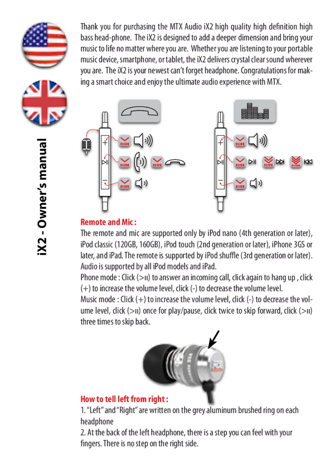 MTX Audio iX2 manual Remote and Mic, How to tell left from right 