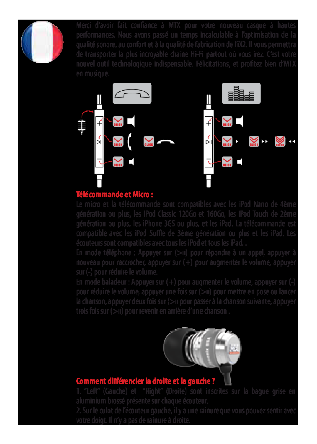 MTX Audio manual iX2 - Manuel, Télécommande et Micro, Comment différencier la droite et la gauche ? 