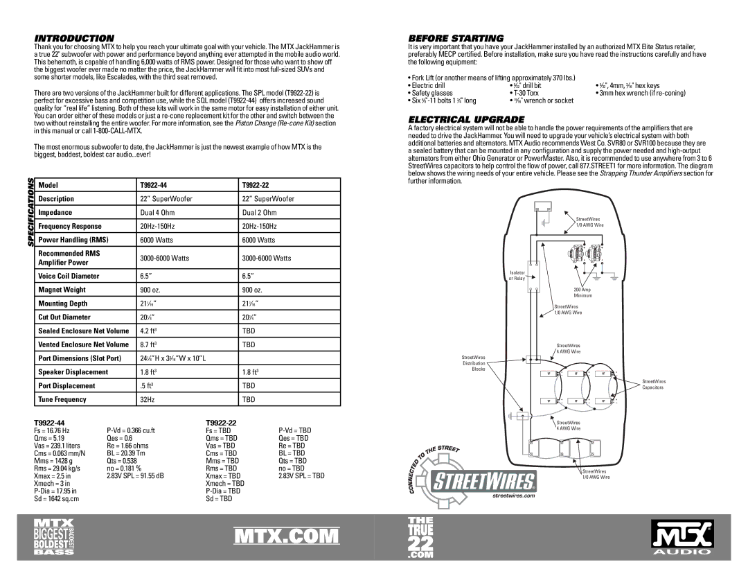 MTX Audio JackHammer owner manual Introduction, Before Starting, Electrical Upgrade 