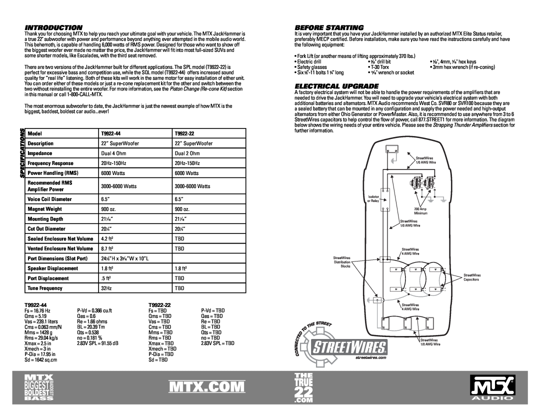 MTX Audio JackHammer owner manual Introduction, Before Starting, Electrical Upgrade 