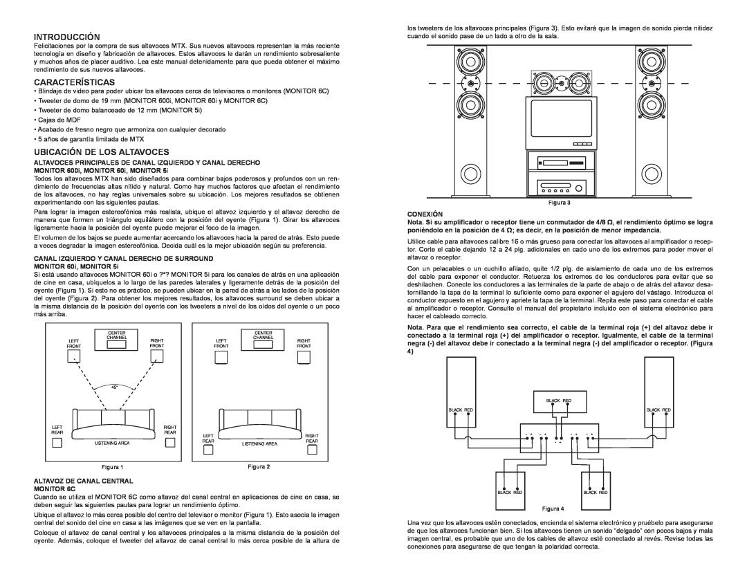MTX Audio MONITOR60I Introducción, Características, Ubicación De Los Altavoces, MONITOR 600i, MONITOR 60i, MONITOR 