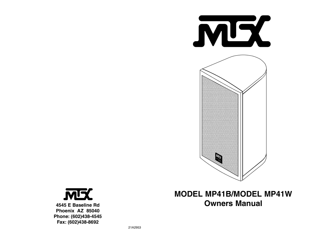 MTX Audio owner manual Model MP41B/MODEL MP41W, Baseline Rd Phoenix AZ Phone Fax 