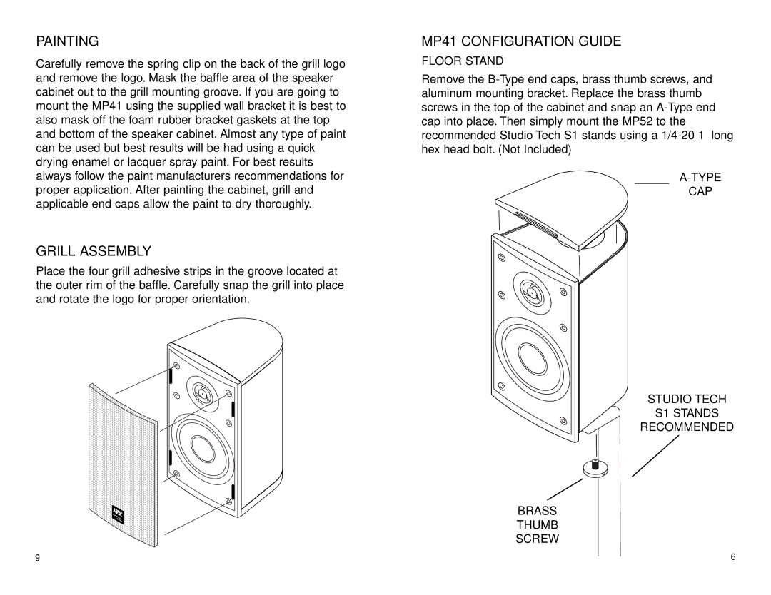 MTX Audio MP41W, MP41B owner manual Painting, Grill Assembly, Floor Stand 