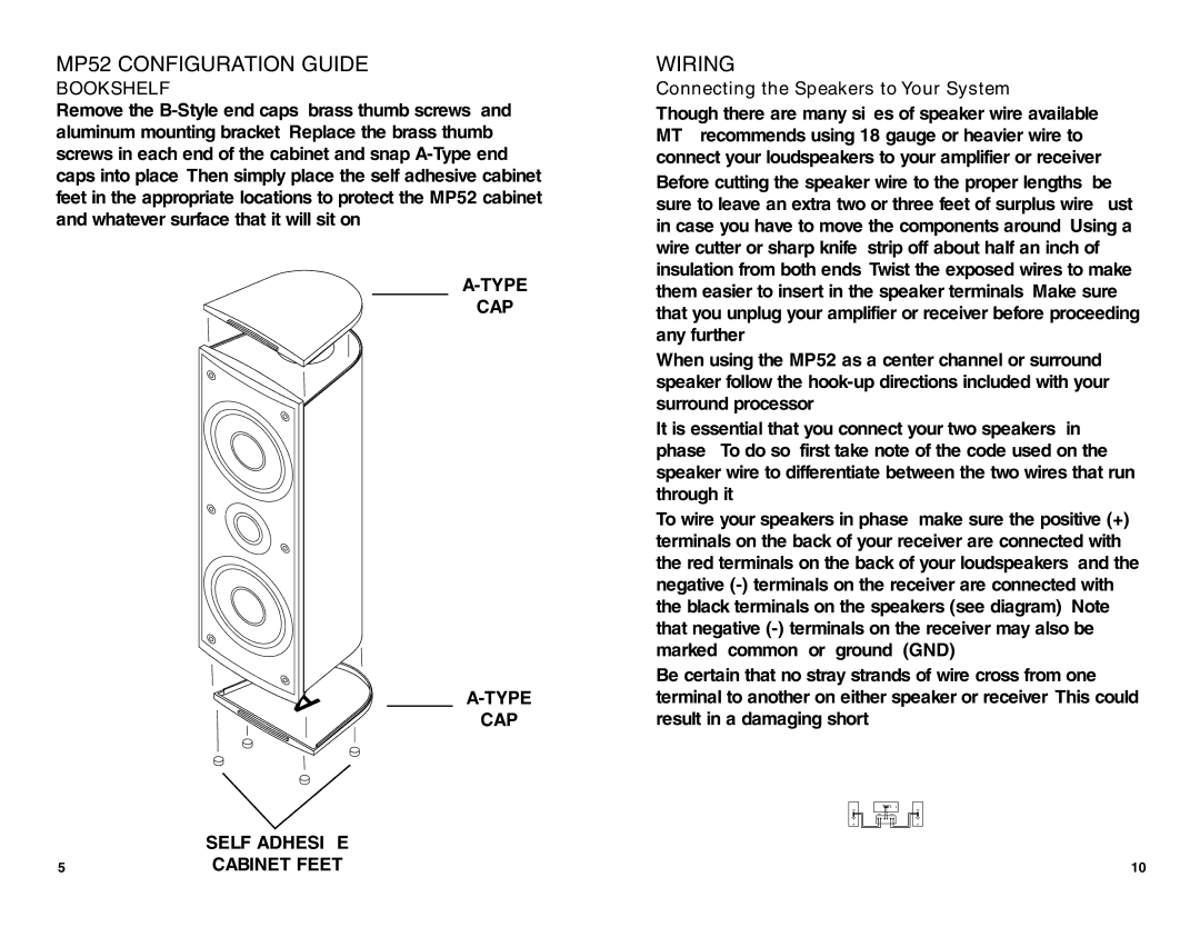 MTX Audio MP52B owner manual Wiring, Bookshelf, Connecting the Speakers to Your System 