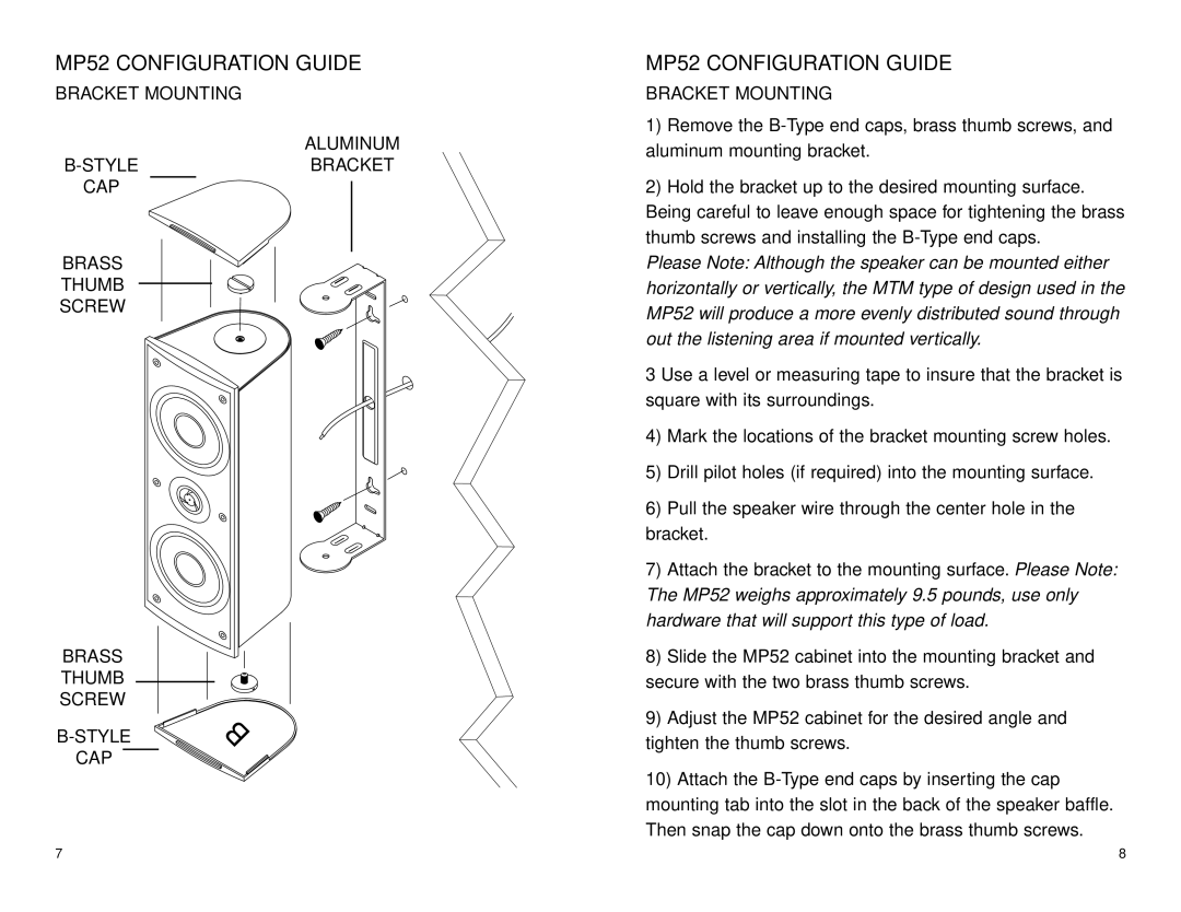 MTX Audio MP52B owner manual Bracket Mounting 