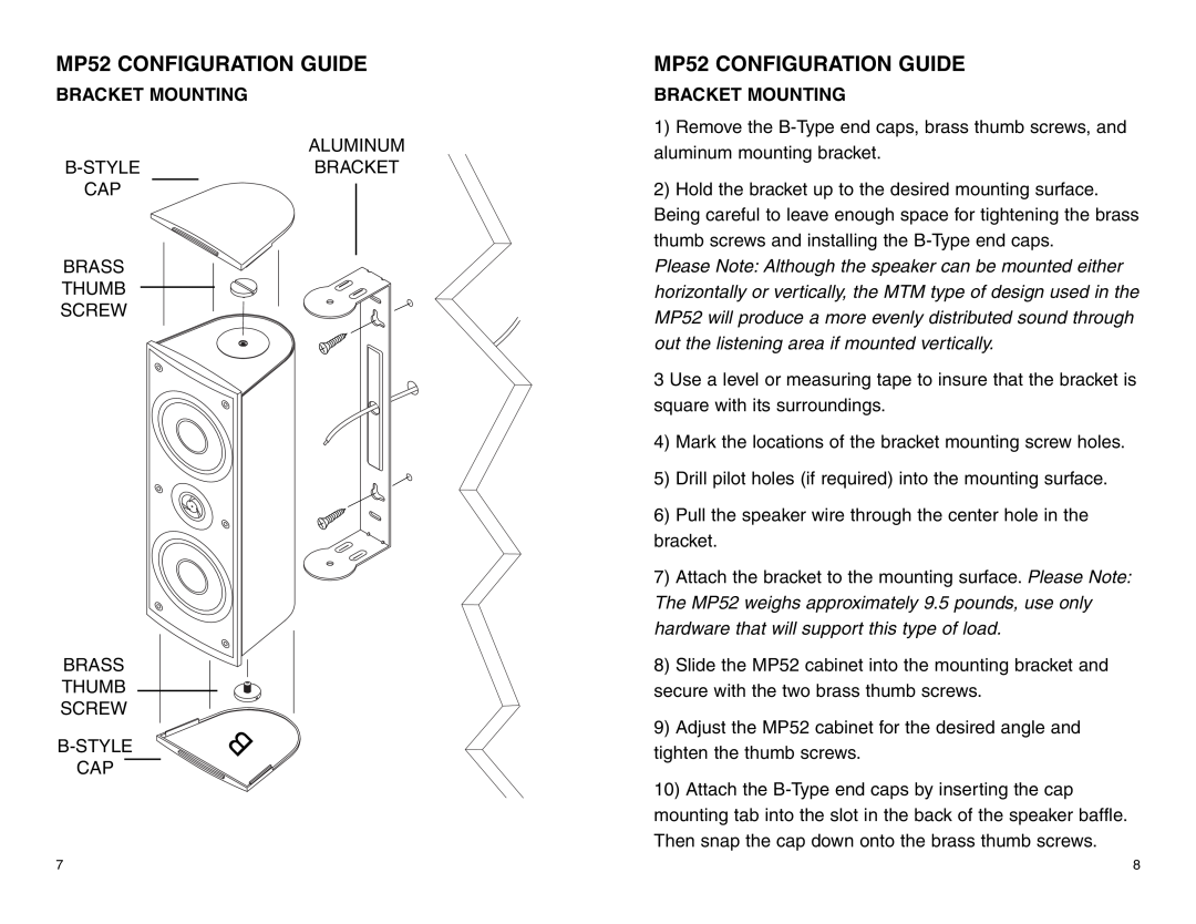MTX Audio MP52B owner manual MP52 CONFIGURATION GUIDE, Bracket Mounting 