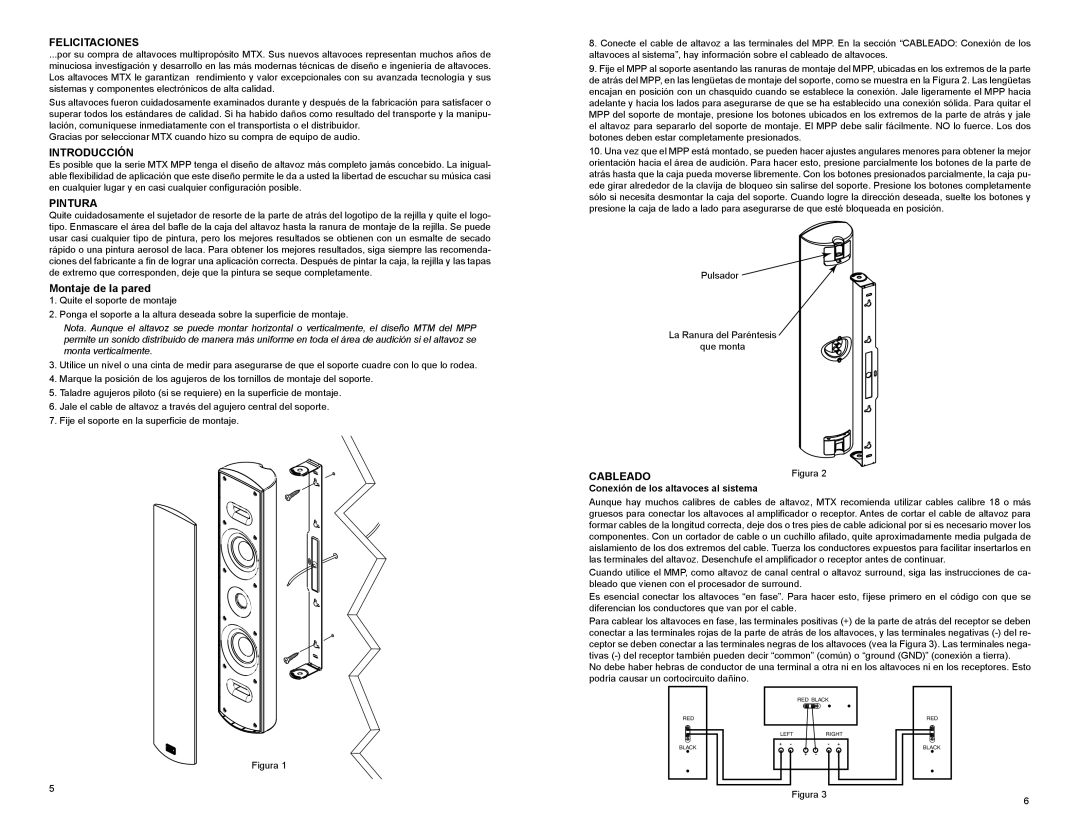 MTX Audio MPP4100, MPP4200 owner manual Felicitaciones, Introducción, Pintura, Montaje de la pared, Cableado 