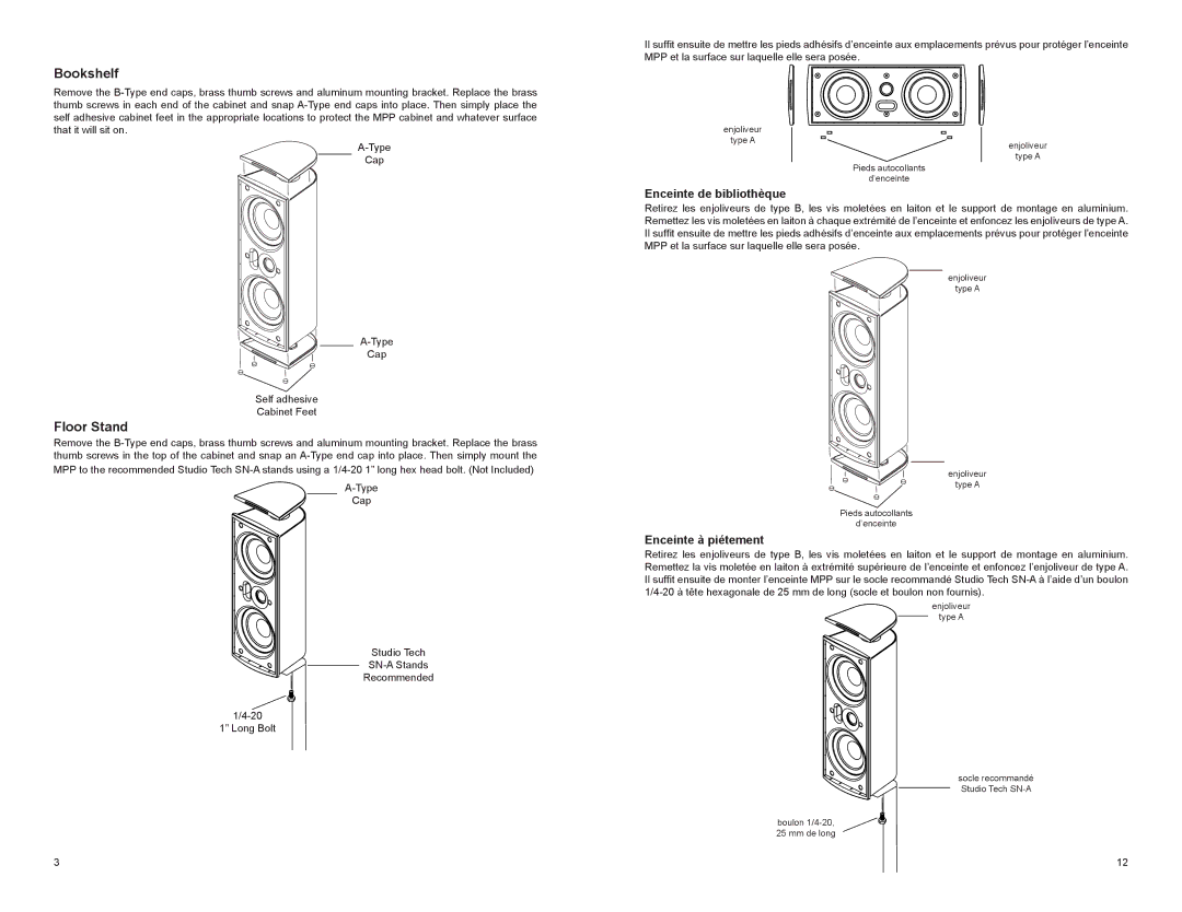 MTX Audio MPP410, MPP420, MPP520 owner manual Bookshelf, Floor Stand, Enceinte de bibliothèque, Enceinte à piétement 